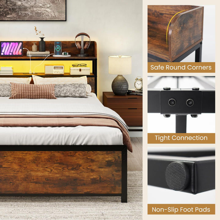 Giantex Metal Platform Bed Frame with Storage Headboard