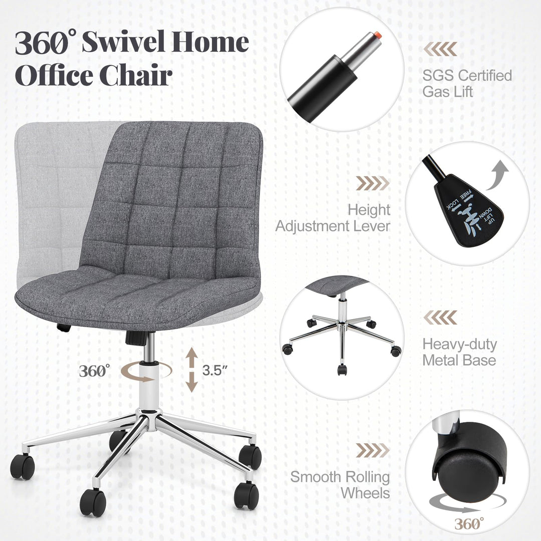 Giantex Armless Office Chair, Linen Fabric Vanity Chair with Wheels &amp; Adjustable Height, 360° Rolling Swivel Task Computer Chair