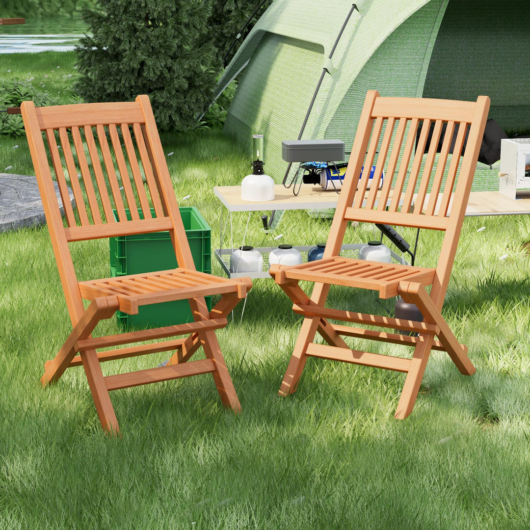 Giantex Patio Folding Chairs, Solid Teak Wood Outdoor Chairs with Slatted Seat &amp; Back