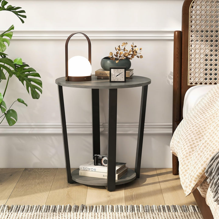 Giantex Round End Table with Open Storage Shelf and Metal Frame