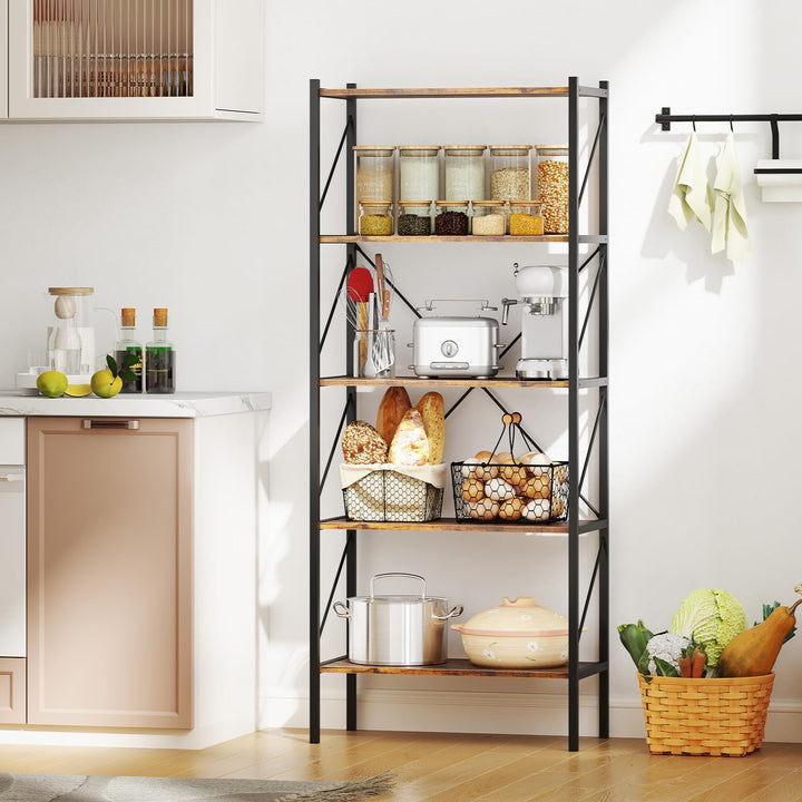 Giantex 5-Tier Bookshelf, Industrial Tall Bookcase with Open Storage Shelves &amp; Heavy Duty Metal Frame