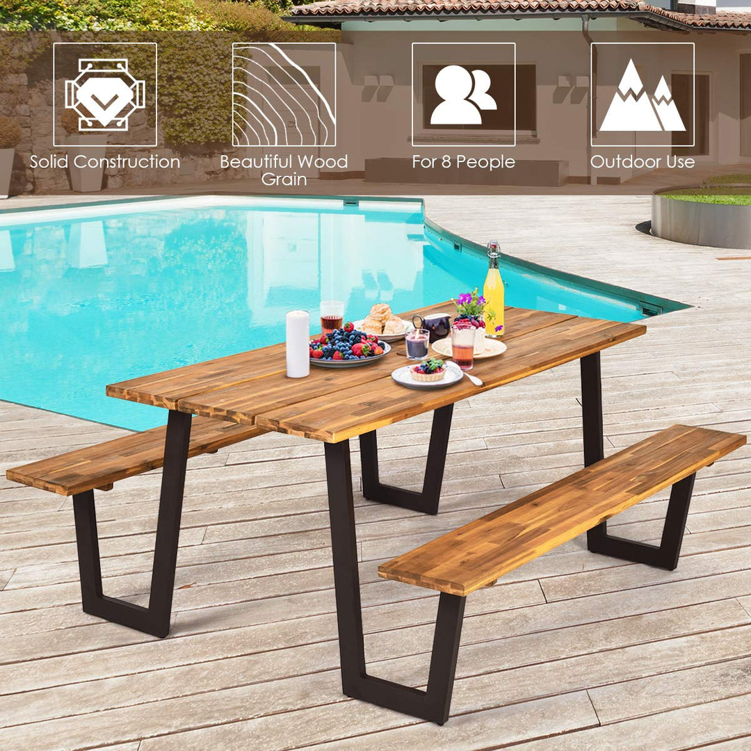 Giantex Picnic Table Bench Set with Umbrella Hole, Outdoor Dining Table Set, 70&
