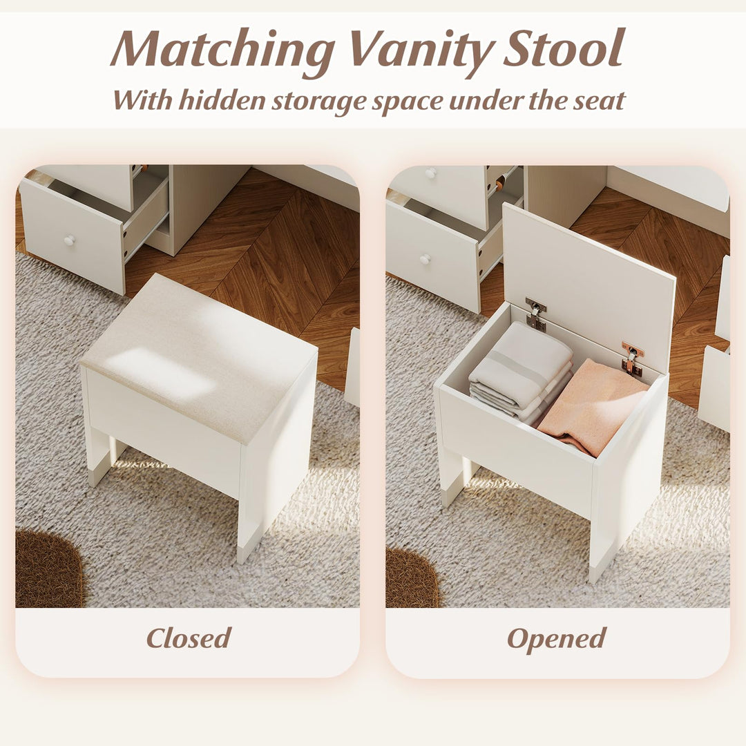 Giantex Large Vanity Desk with Lighted Mirror 46in White Makeup Table with 7 Drawers Charging Station
