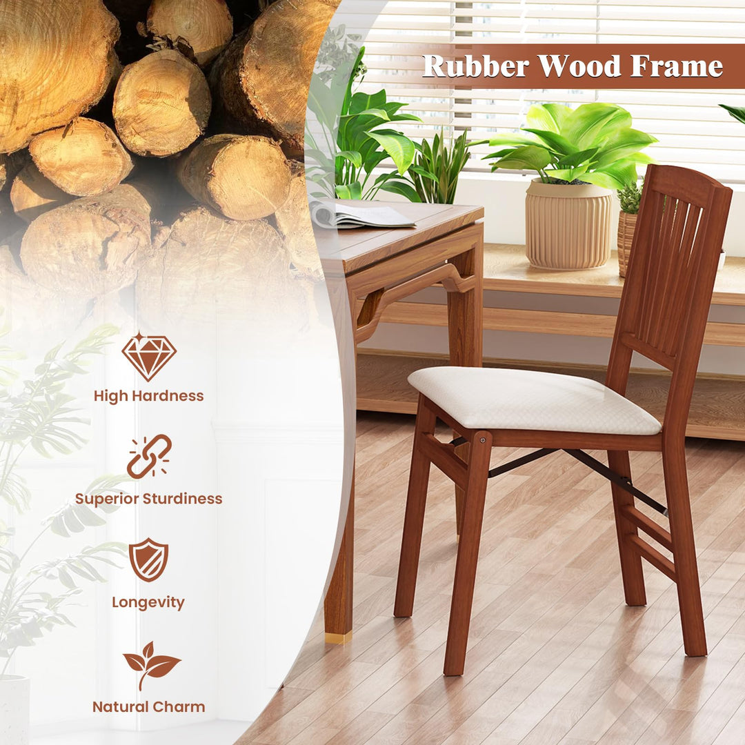 Giantex Folding Dining Chairs Set of 2/4, Modern Kitchen Chairs w/Padded Seat &amp; Slatted Backrest, Rubber Wood Frame