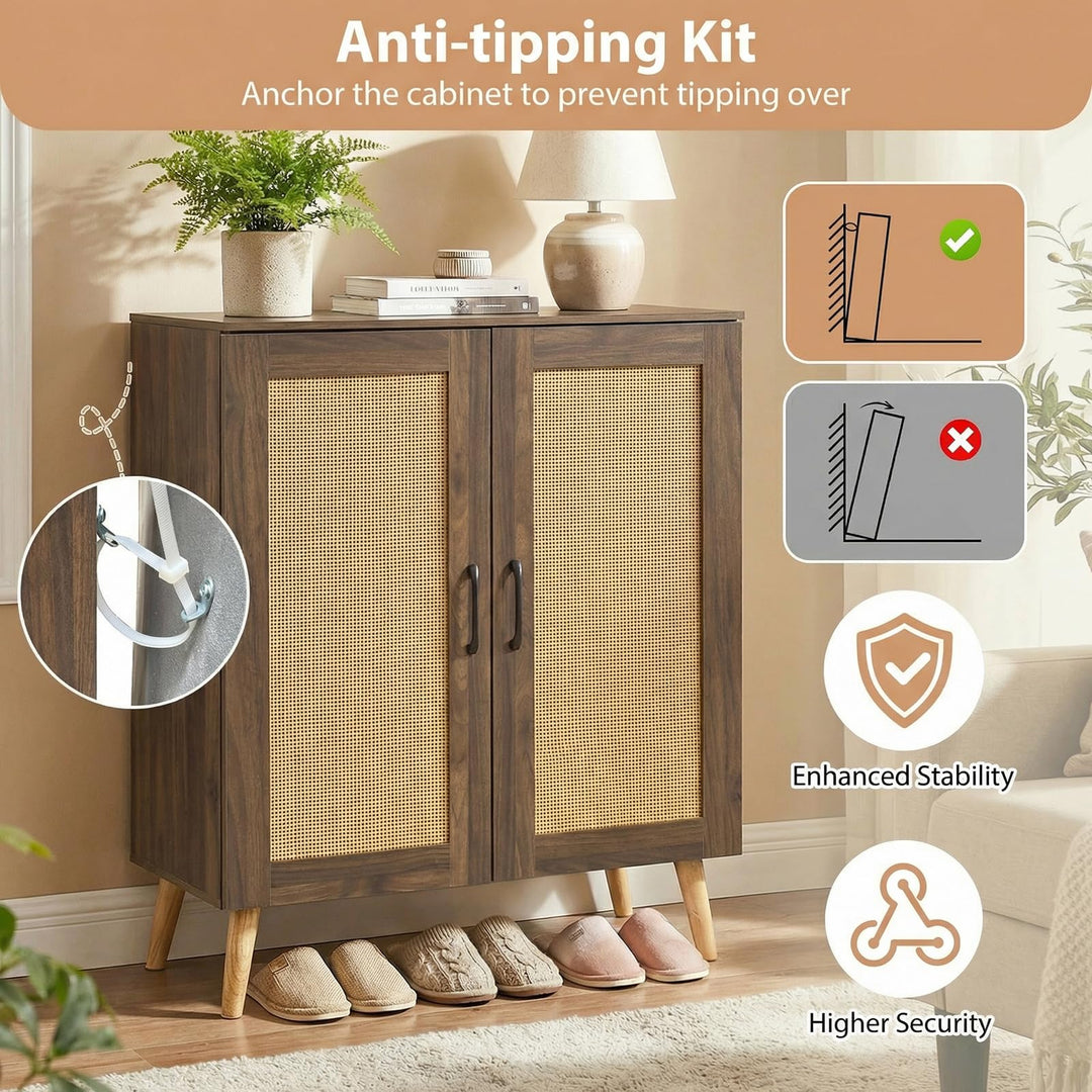 Giantex Shoe Cabinet with Doors 4-Tier Rattan Shoe Rack Organizer Cabinet(Rattan Door)