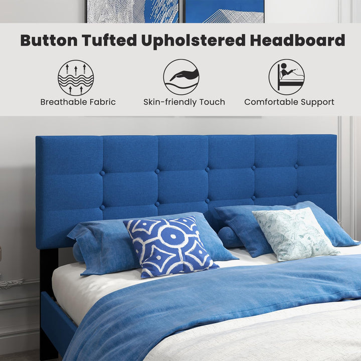 Giantex Queen/Twin Size Platform Bed Frame with Button Tufted Headboard and Wooden Slats