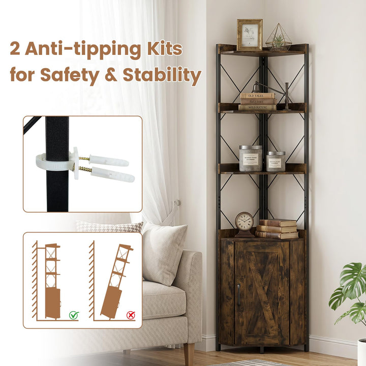 Giantex 6-Tier Corner Shelf with Cabinet - 71" Tall Free Standing Storage Shelves Rack Plant Stand