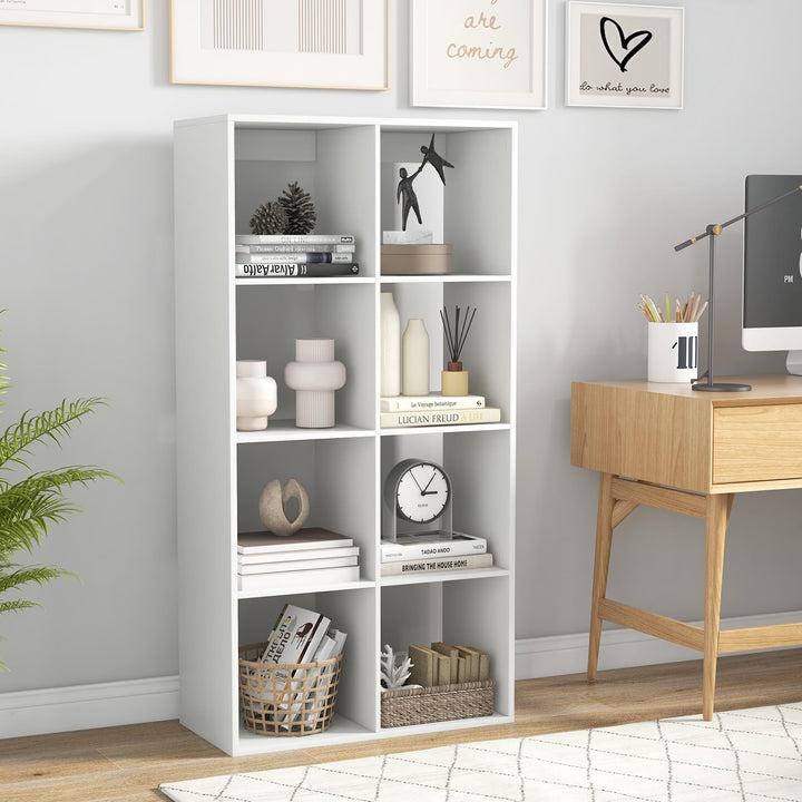 Giantex 8-Cube Bookcase, White Cubby Bookshelf w/Back Guardrail &amp; Anti-Tipping Kits