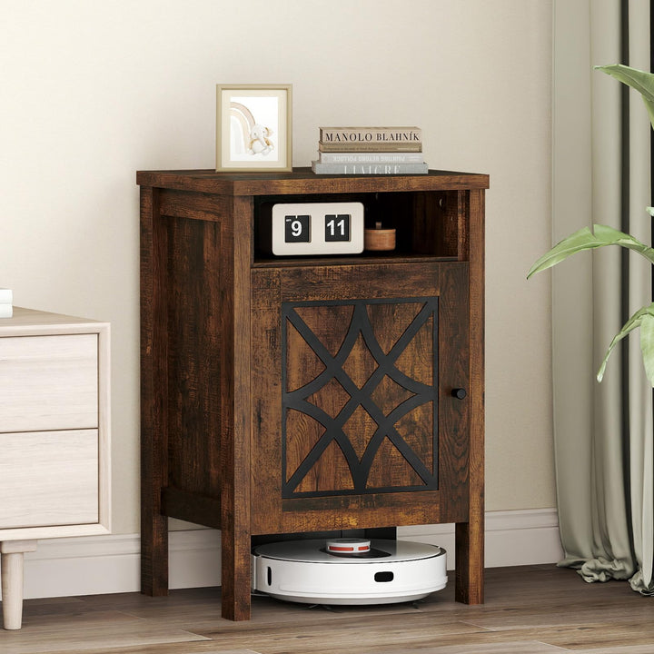 Giantex Robot Vacuum Storage Cabinet with Door and Open Shelf for Living Room Bedroom