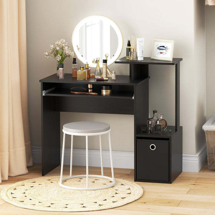 Giantex Computer Desk with Keyboard Tray, Compact Home Office Desk with Fabric Drawer &amp; Storage Shelf