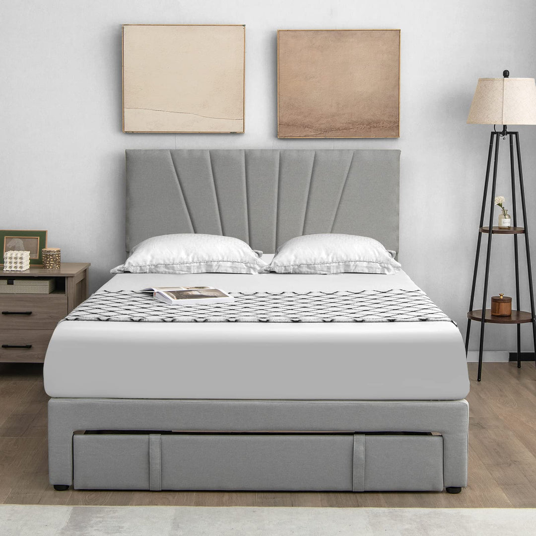 Giantex Upholstered Queen Bed Frame with Drawer, Modern Platform Bed with Storage &amp; Adjustable Headboard