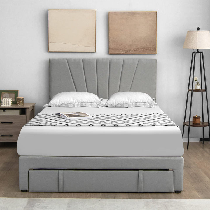 Giantex Upholstered Queen Bed Frame with Drawer, Modern Platform Bed with Storage &amp; Adjustable Headboard