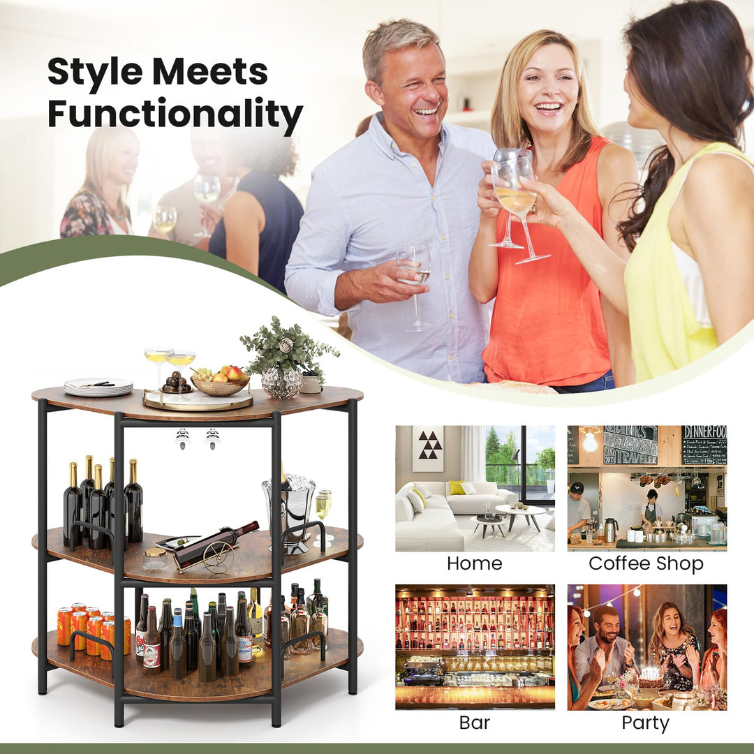Giantex 3-Tier Bar Table, Corner Bar Cabinet, Liquor Home Bar Unit with Stemware Racks &amp; Storage Shelves