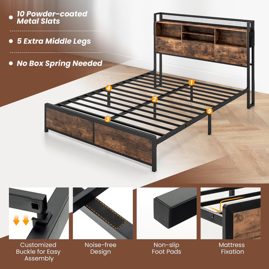 Giantex Queen/Full Size Bed Frame with Storage Headboard