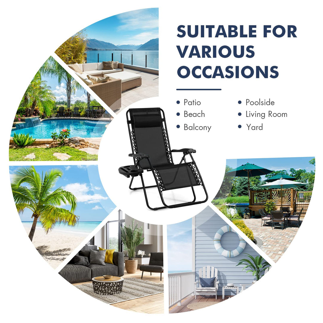 Outdoor Patio Recliner with Cup Holder &amp; Removable Pillow