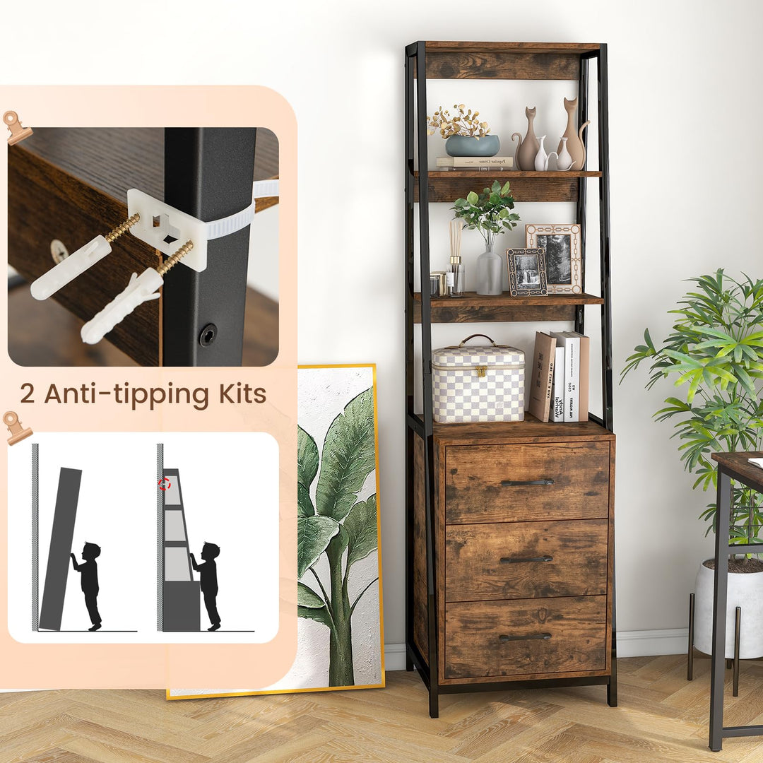 Giantex Ladder Bookshelf with Drawers 69" Tall Wooden Bookcase
