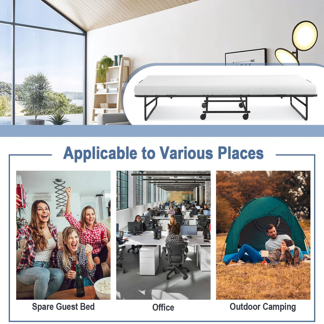 Giantex Folding Bed with Mattress for Adults, Twin Size Rollaway Beds for Guest, 75"x 38"