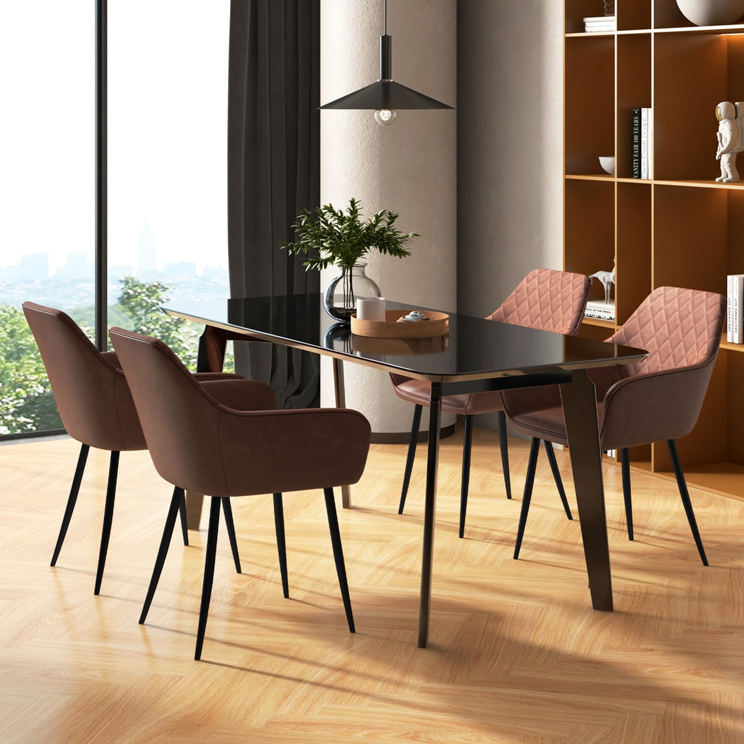 Giantex Mid Century Modern Dining Chairs Set of 2/4, Upholstered Accent Chairs w/Curved Backrest, Wide Seat &amp; Armrests