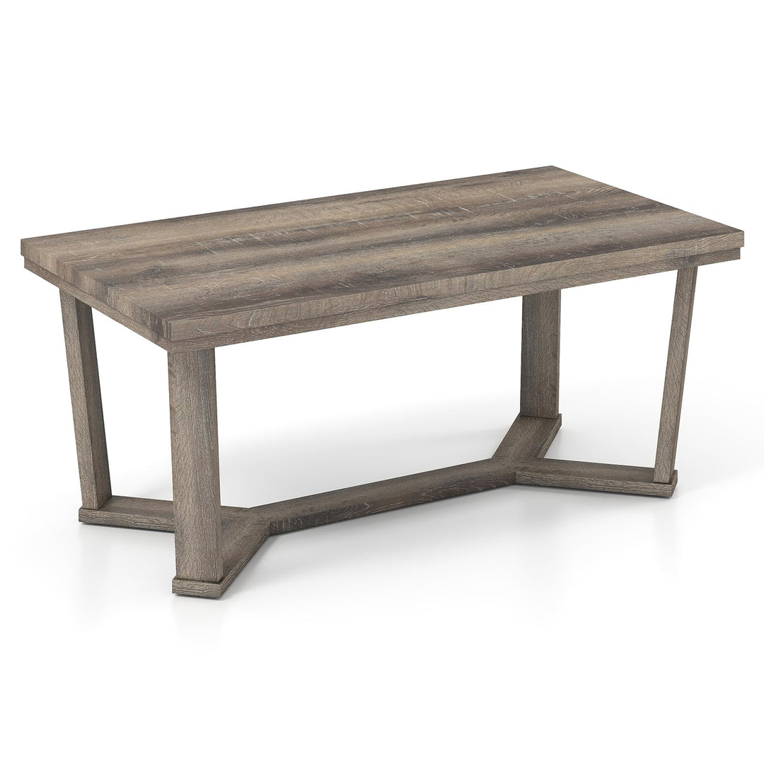 Giantex Farmhouse Wood Coffee Table with Cross-Shaped Base &amp; Rubber Wood Frame