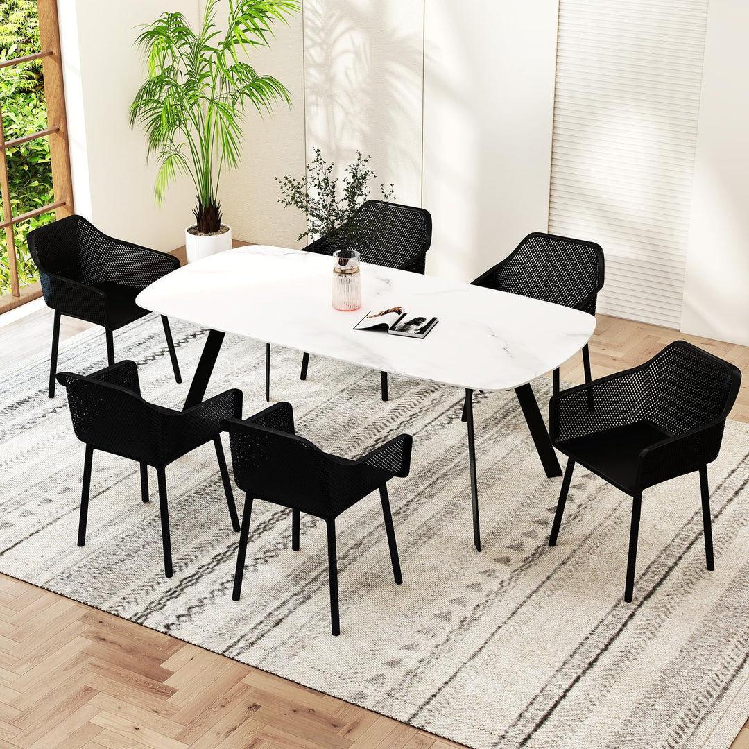 Giantex Plastic Dining Chairs Set of 2/4 Black Kitchen Armchair w/Breathable Mesh Backrest