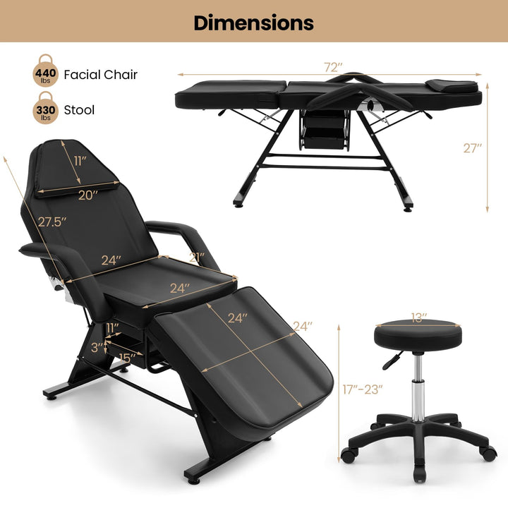 Giantex 72" Massage Bed with Hydraulic Stool, 3-Section Tattoo Chair with Adjustable Backrest, Legrest &amp; Storage Boxes