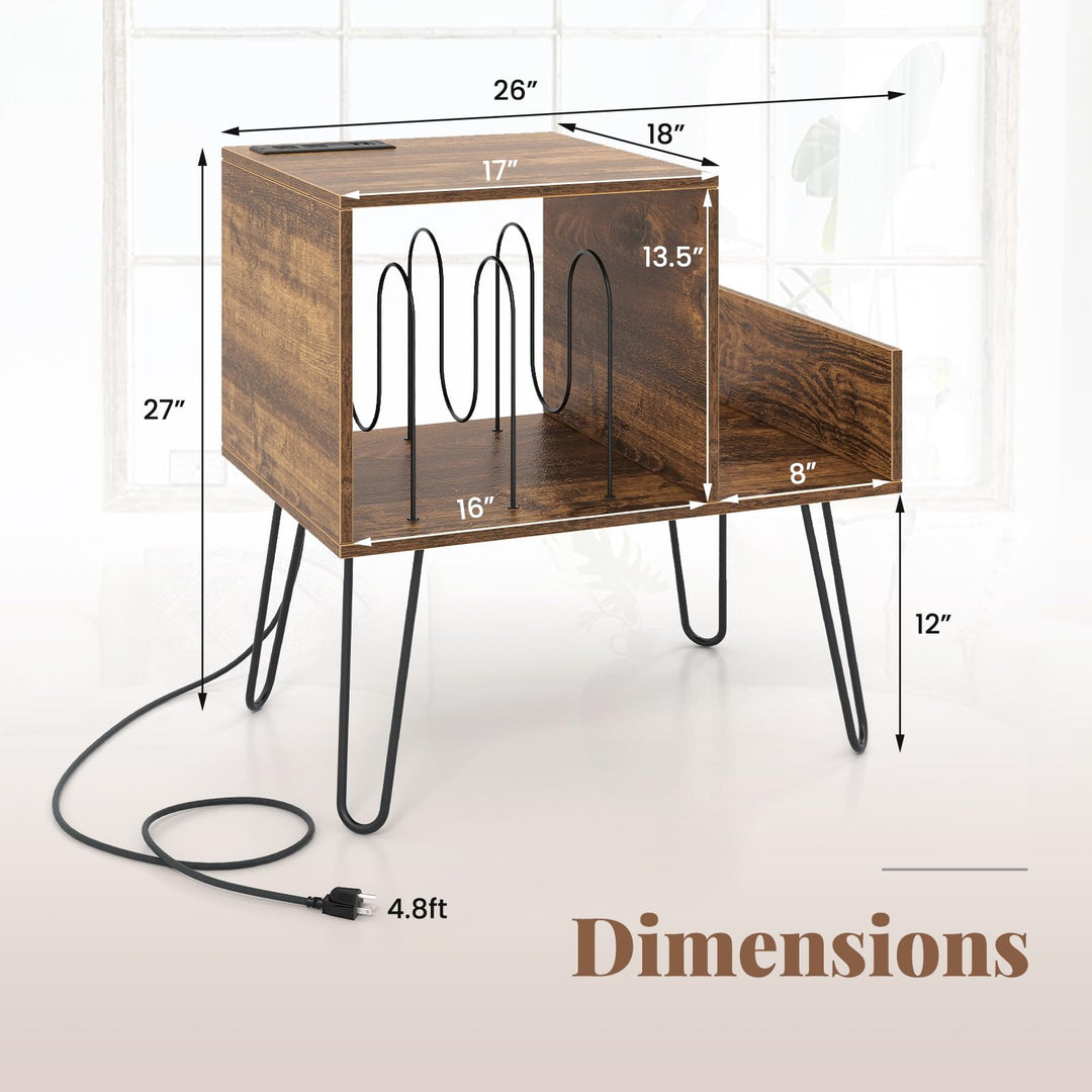 Giantex Record Player Stand with Charging Station, Turntable Stand with Vinyl Divider &amp; Display Shelf