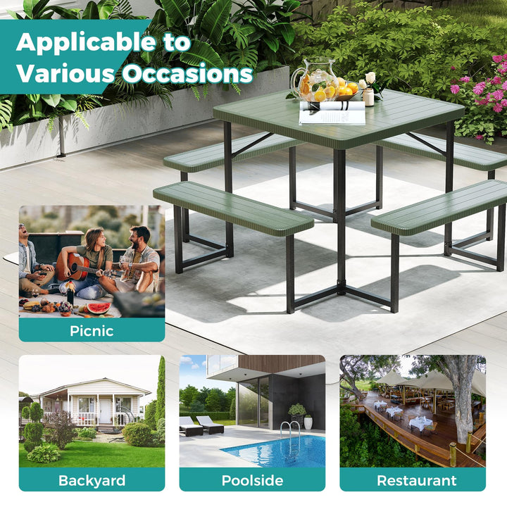 Giantex Outdoor Square Picnic Table Bench Set for 4-8 People with Umbrella Hole