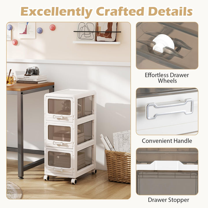 Giantex 3/4/5-Tier Plastic Drawer Storage Organizer Rolling Cart with Drawers &amp; Lockable Wheels