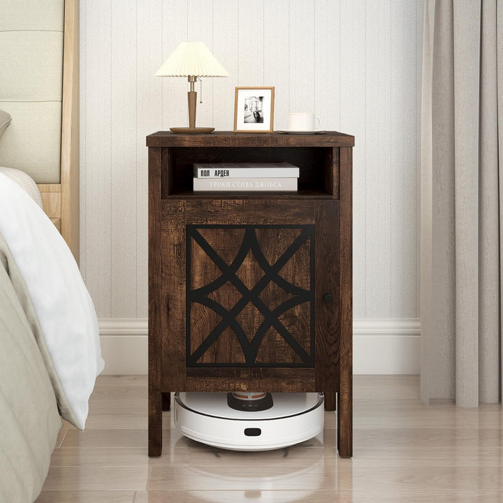 Giantex Robot Vacuum Storage Cabinet with Door and Open Shelf for Living Room Bedroom