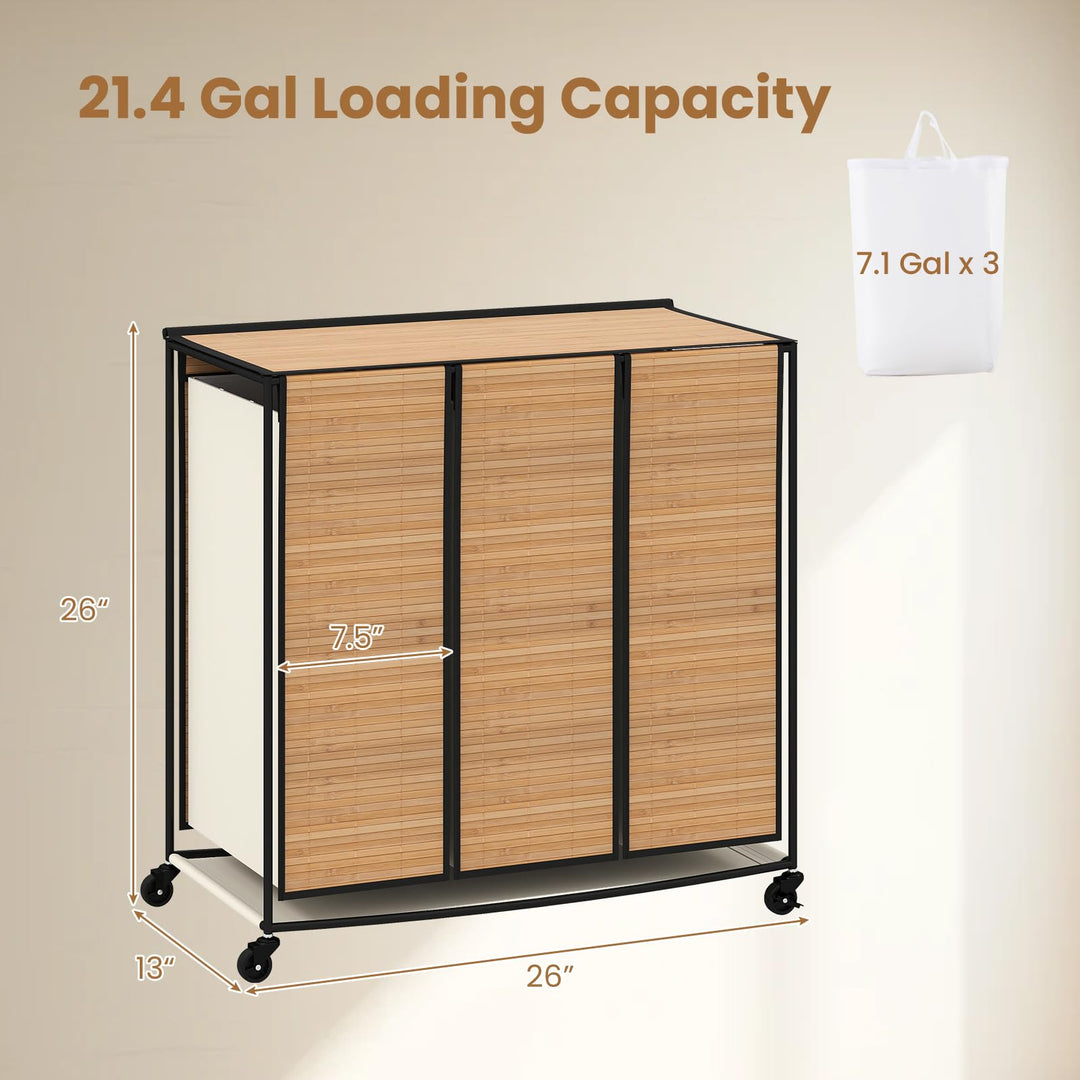 Giantex Laundry Hamper Sorter 3 Section with Lid
