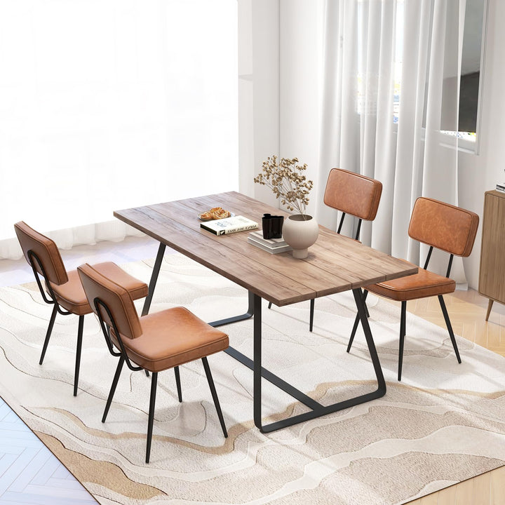Giantex PU Leather Dining Chairs Set of 2/4, Upholstered Kitchen Chairs w/Padded Backrest &amp; Seat, Metal Legs