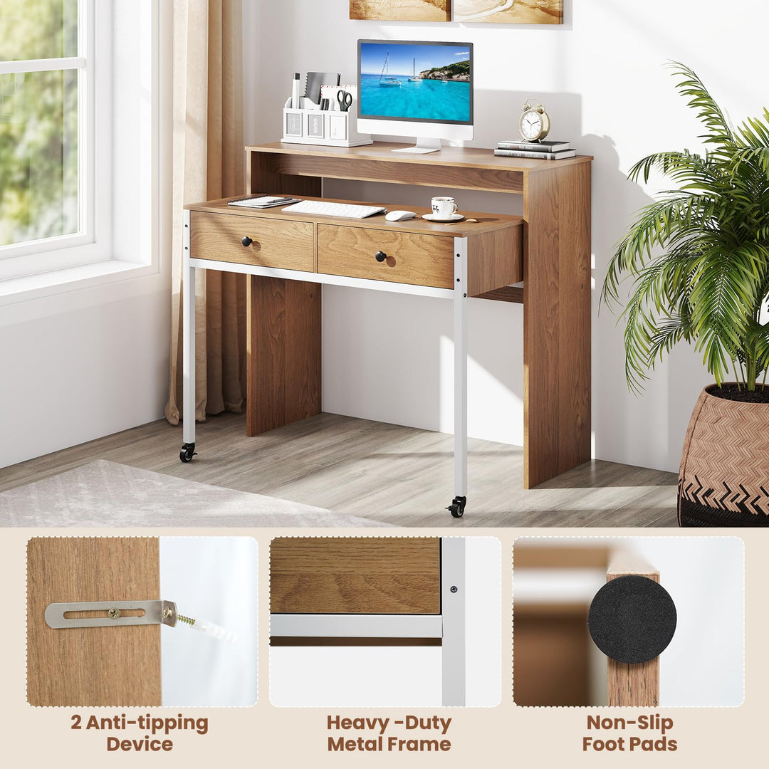 Giantex Small Computer Desk with Hutch &amp; Drawers