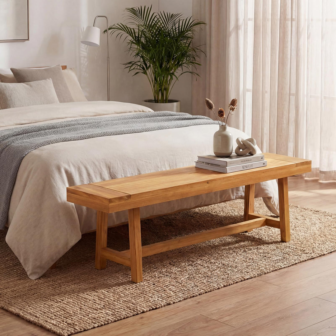 Giantex 63-Inches Dining Bench Teak Wood Outdoor Benches(1/2)