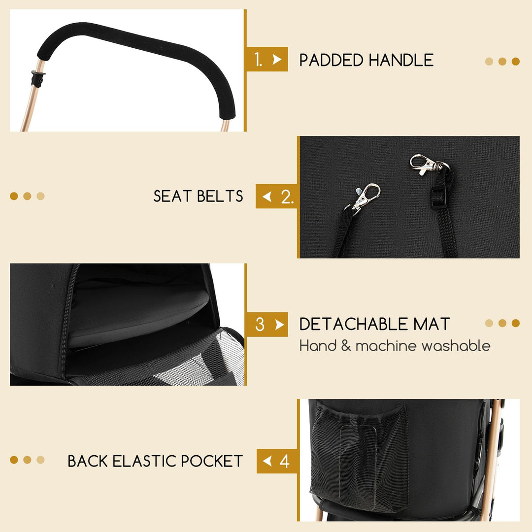 Giantex Pet Stroller 3-in-1, Folding Dog Stroller Detachable Carrier Car Seat (Black &amp; Gold)