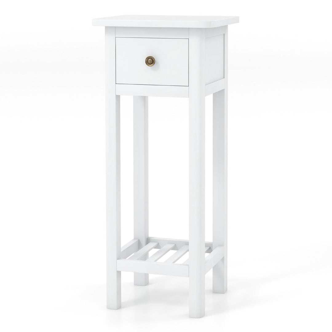 Giantex Narrow End Table with Drawer, Tall Acacia Wood Side Table with Bottom Shelf, Modern Bedside Tables