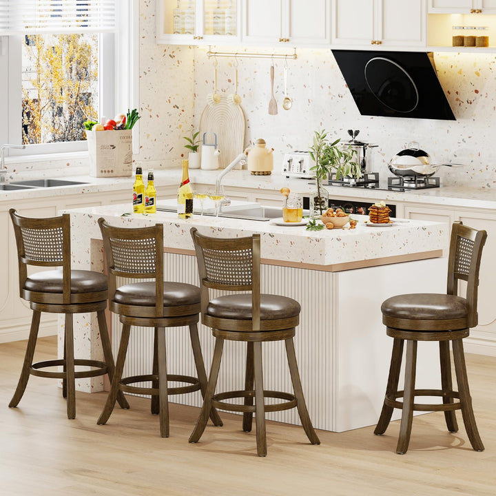 Giantex 25" Swivel Bar Stools Set of 2/4 with Footrest &amp; Rubber Wood Frame