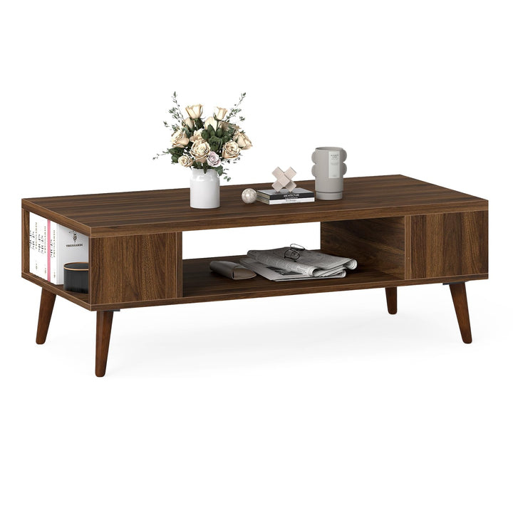 Giantex 42 Inch Mid Century Modern Coffee Table Rectangular with Open Compartment