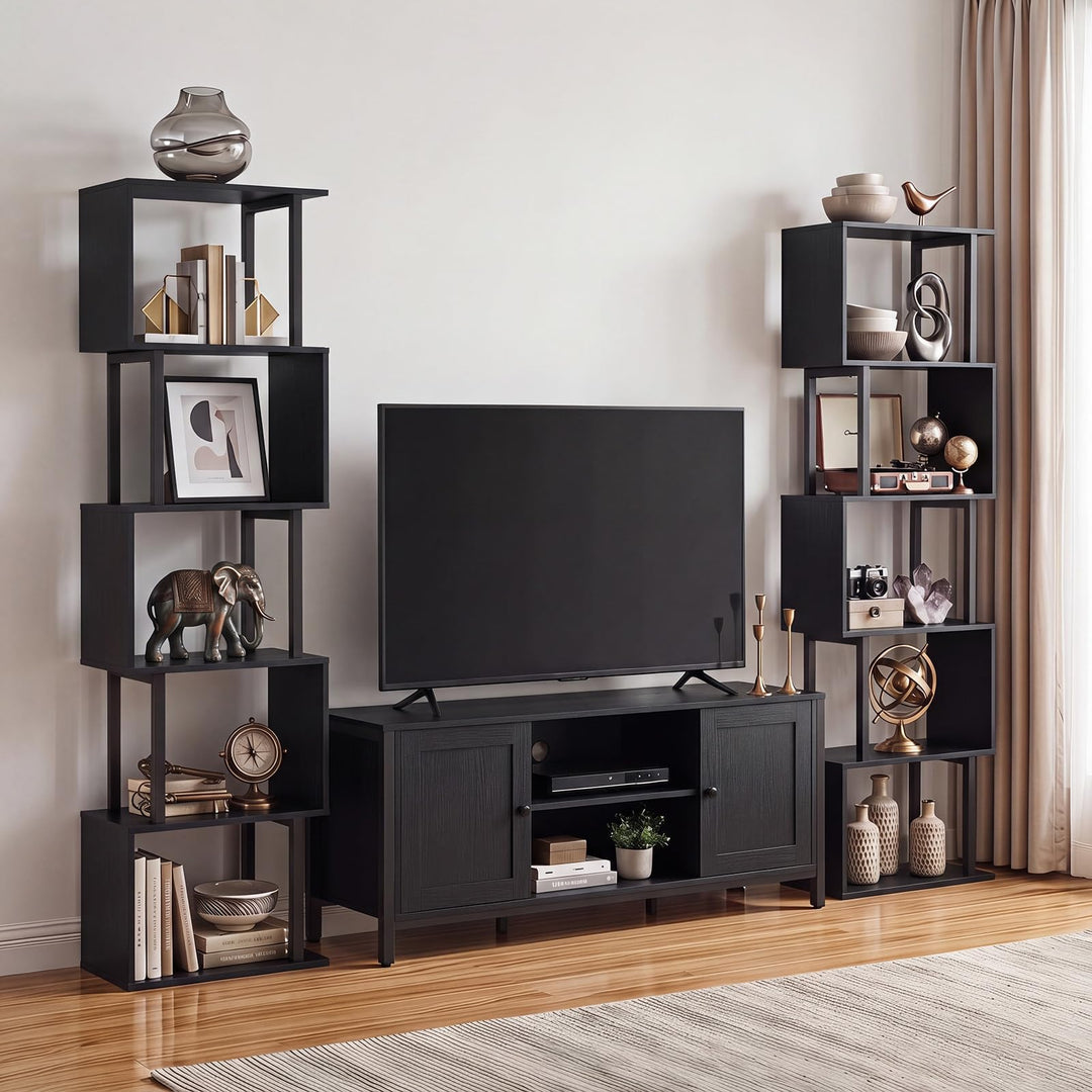 GIANTEX 5-Tier S-Shaped Wood Bookcase w/Metal Frame (1/2)