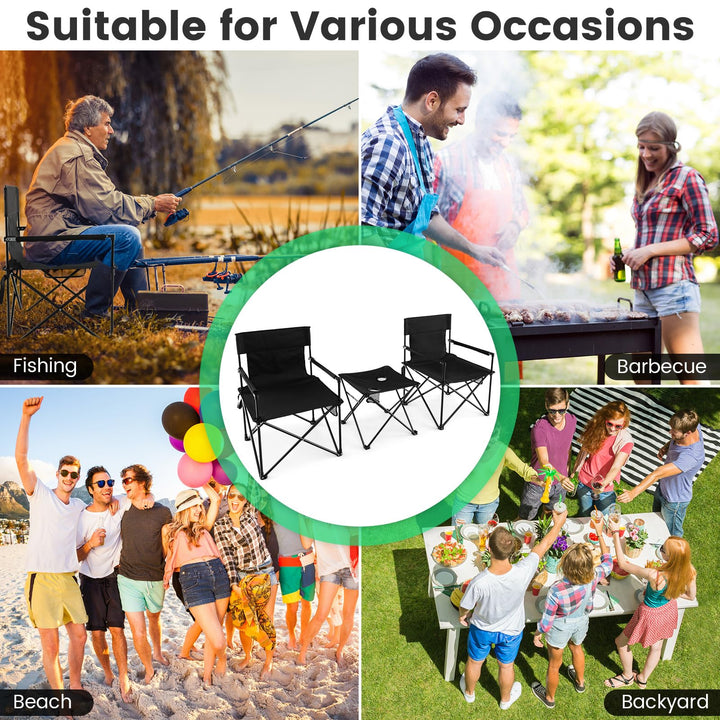 Giantex Camping Chair and Table Set - 3 Pack Folding Beach Chair with Side Table, 2 Cup Holders, Storage Pockets