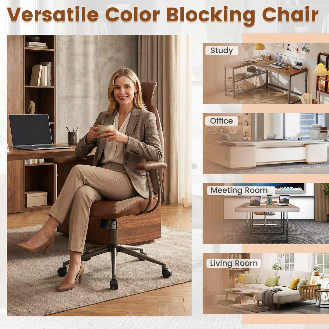 Giantex Ergonomic Mid Century Modern Faux Fur Computer Desk Chair with 2D Headrest