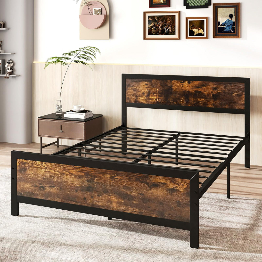 Giantex Metal Full Size Platform Bed Frame with Wood Headboard and Footboard