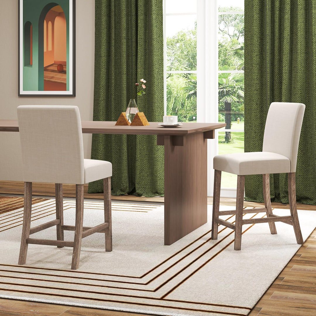 Giantex Bar Stools Counter Height, 24.5" Modern Fabric Bar Chairs with Back, Footrest &amp; Solid Wood Legs