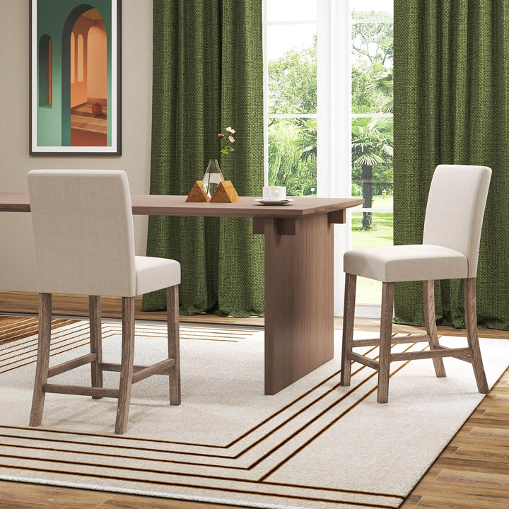 Giantex Bar Stools Counter Height, 24.5" Modern Fabric Bar Chairs with Back, Footrest &amp; Solid Wood Legs