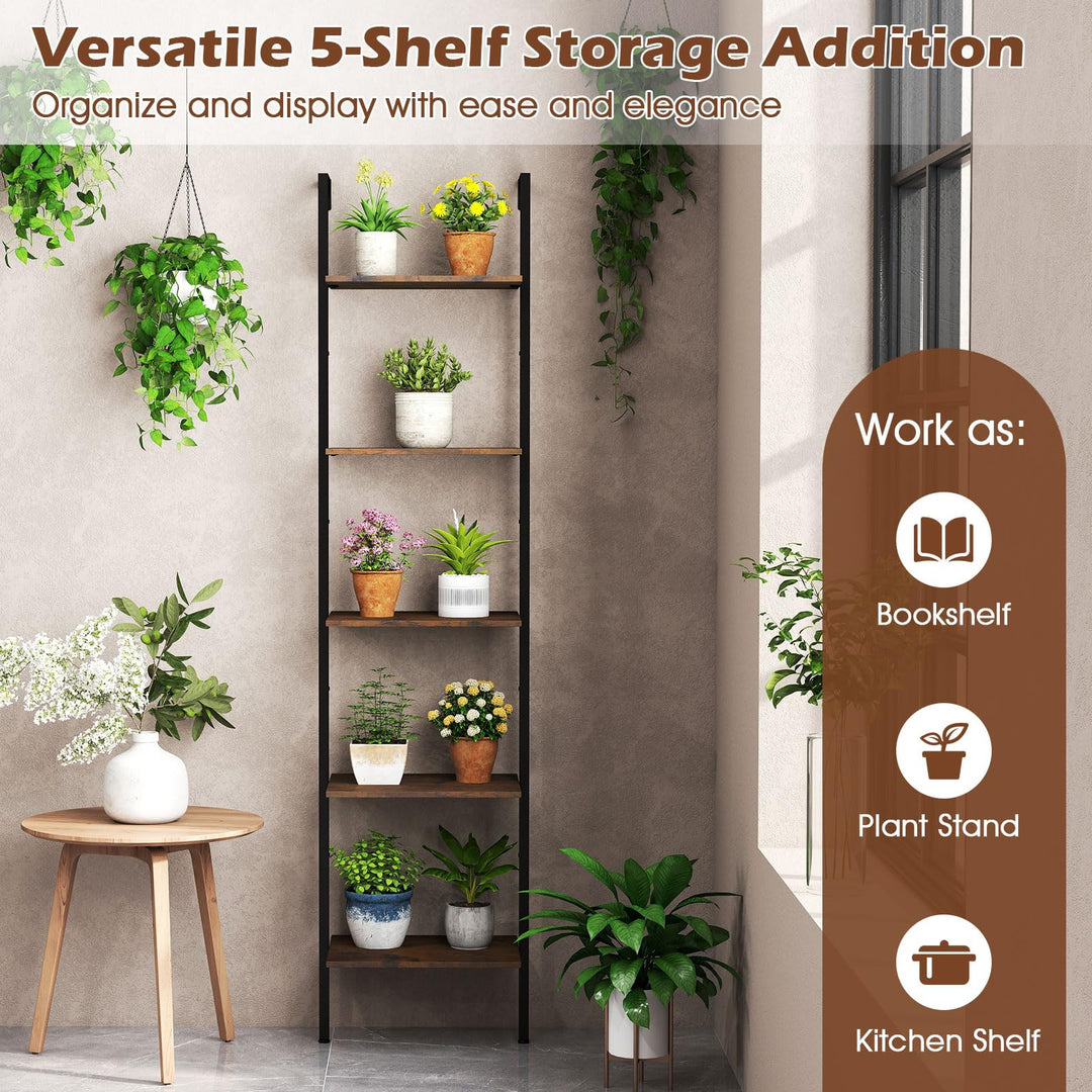 Giantex 5 Tier Ladder Shelf Wall Mount Bookshelf with Anti-Tipping Kits &amp; Metal Frame