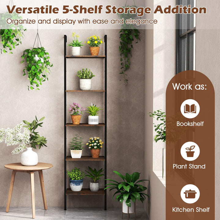 Giantex 5 Tier Ladder Shelf Wall Mount Bookshelf with Anti-Tipping Kits &amp; Metal Frame