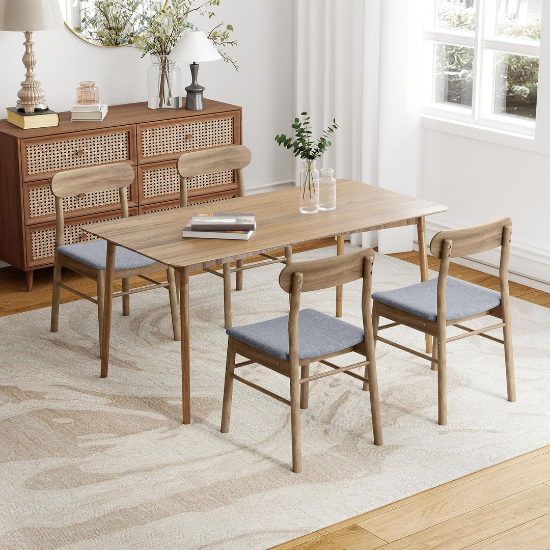 Giantex Fabric Upholstered Kitchen Chairs with Rubber Wood Frame and Padded Curved Seat