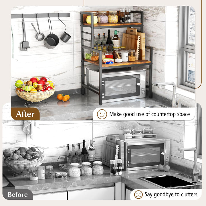 Giantex 3-Tier Microwave Stand, Space-Saving Microwave Oven Rack with 2 Open Shelves &amp; Heavy-Duty Metal Frame