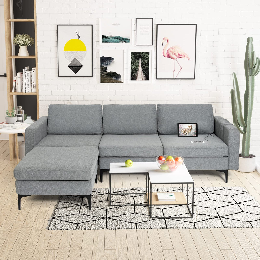 Giantex 94.5" L Convertible Sofa Couch, 3 Seat Sectional Sleeper with USB Ports &amp; Socket