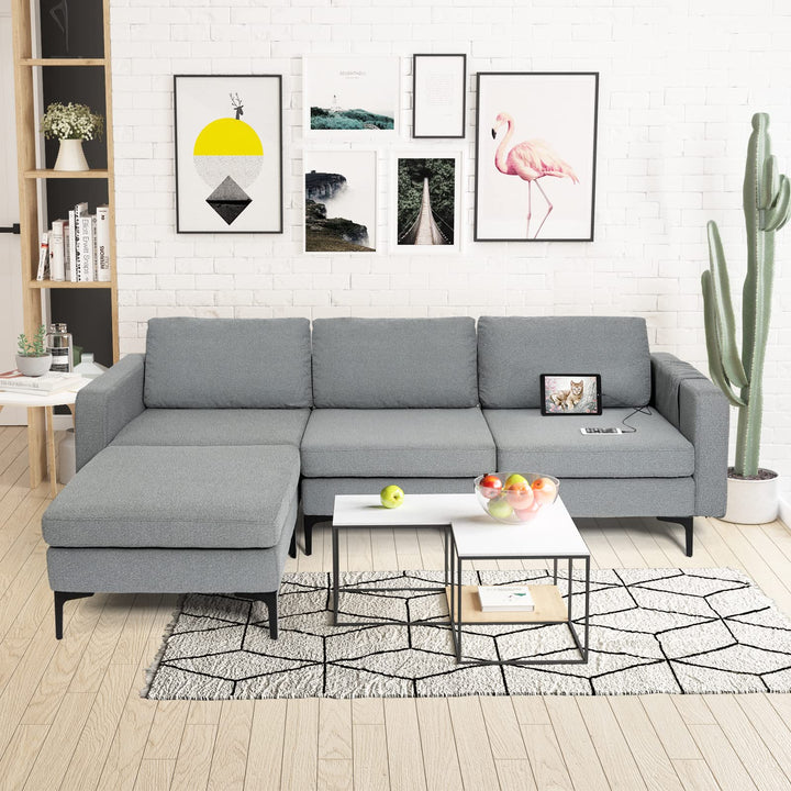 Giantex 94.5" L Convertible Sofa Couch, 3 Seat Sectional Sleeper with USB Ports &amp; Socket