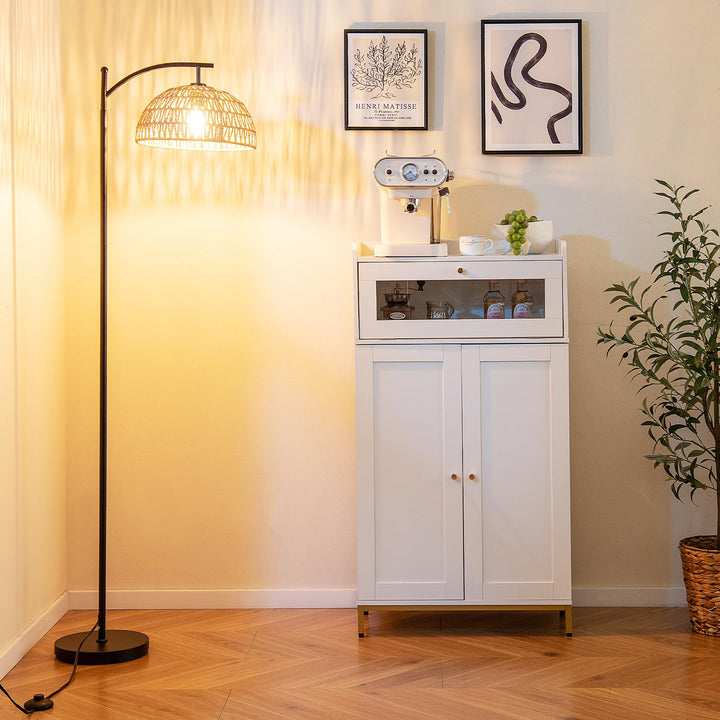 Giantex Boho Floor Lamp with Handwoven Paper Rope Shade Arc Standing Lamp with E26 Socket &amp; Foot Switch